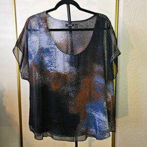 Apt.9 Women's Top/Layered with Studs/Blue and Brown Multi Colors/Size 1X